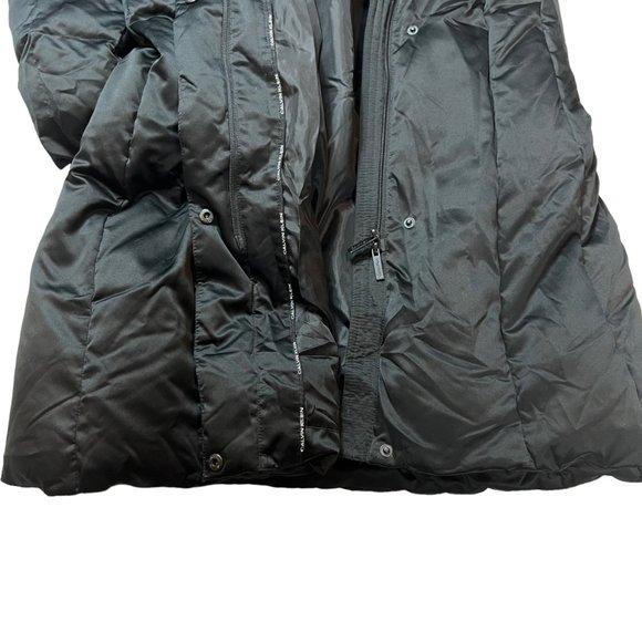 Calvin Klein Puffer Jacket Womens XL Black Down Puffer Faux Fur Lined Hood Parka - Picture 11 of 16